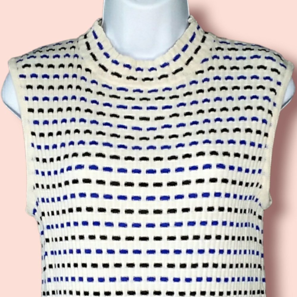 Vintage 90's St. John Mock Neck Top Size Large Ribbed Knit Woven Pattern - Picture 4 of 12